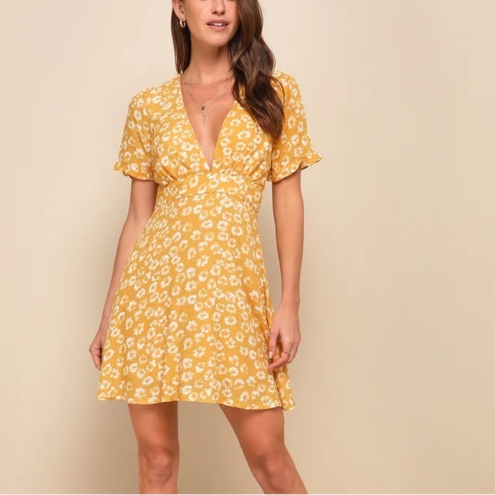 Lulu's Yellow Floral Mini Dress